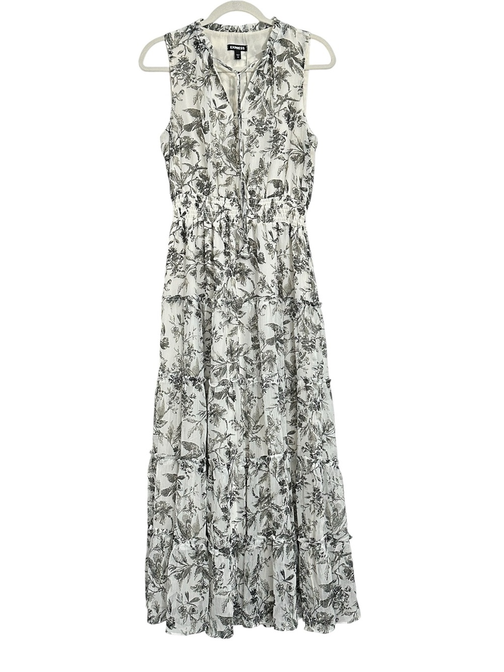 Express Black & White Floral Tiered Maxi Dress